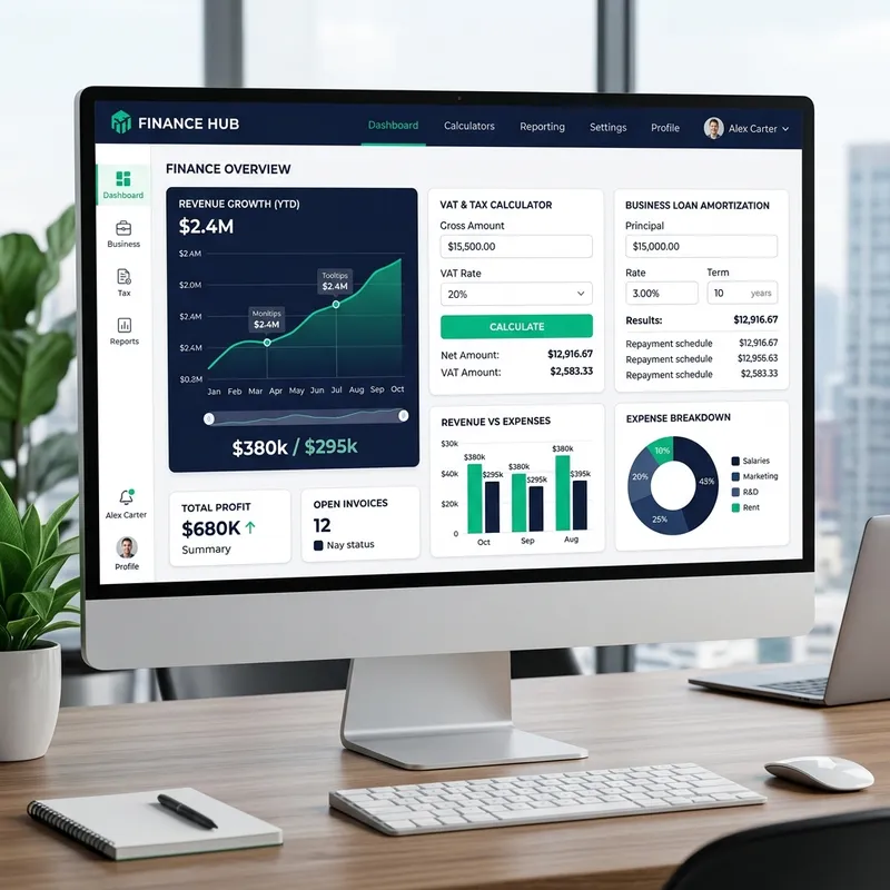 Mock-up dashboard demonstrating custom business calculations and interactive charts